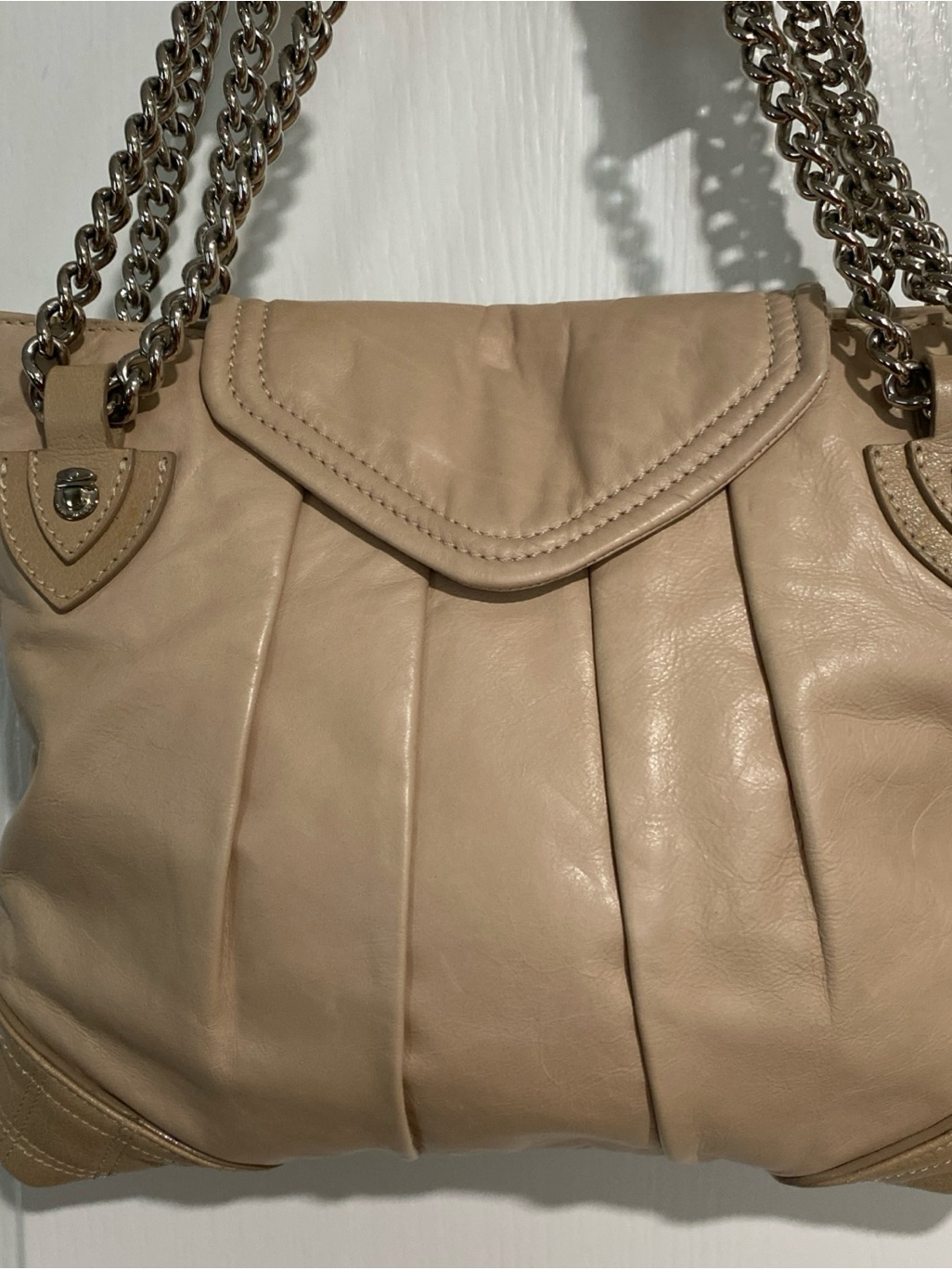 Marc Jacobs Taupe Leather Shoulder Bag With Silver Chain Straps
